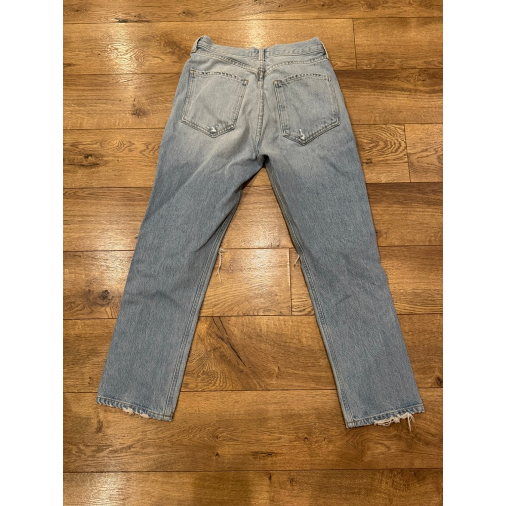 Women's AGOLDE Light Blue Distressed Riley High Rise Straight Crop Jeans 26 - Picture 7 of 8